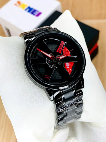 GYRO R30M WHYL Alloy Wheel Watch – Rotating Dial with Genuine Leather Strap