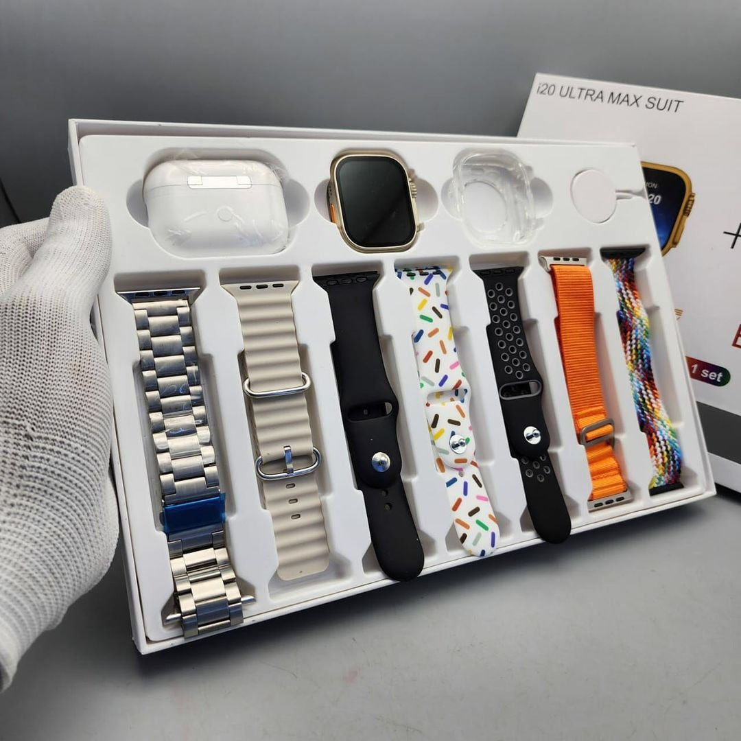 I20 Ultra Max Smartwatch Combo | 7 Straps + AirPods 2