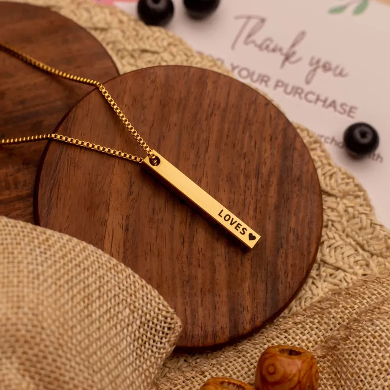 3D Engraved Bar Necklace – Personalized Stylish Pendant