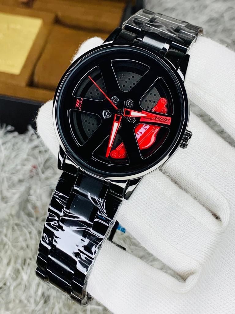 GYRO R30M WHYL Alloy Wheel Watch – Rotating Dial with Genuine Leather Strap