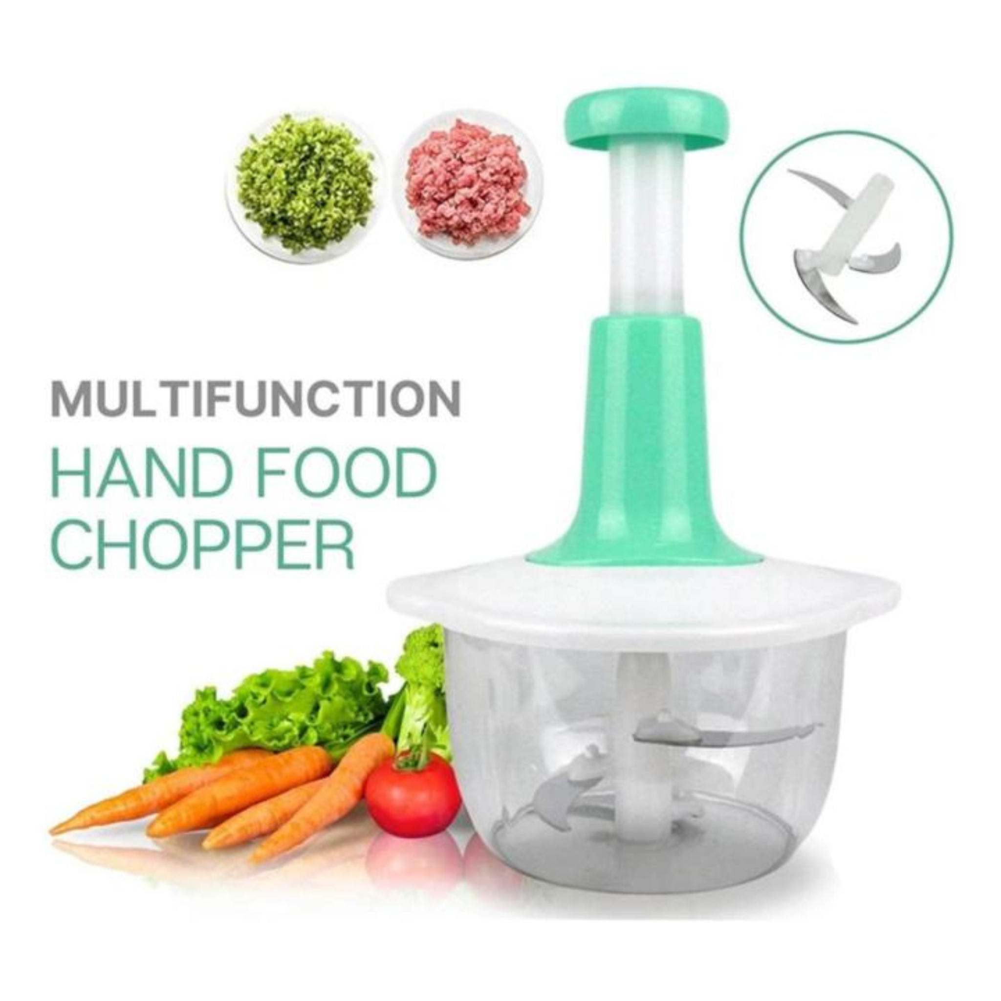 Hand Chopper – Manual Vegetable & Food Processor, Multi-Function Speedy Cutter with Stainless Steel Blades