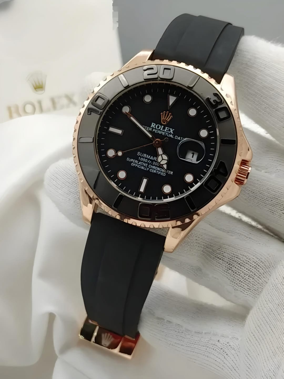 ROLEX Yacht Master Watch – Luxury Gold & Black Men's Timepiece