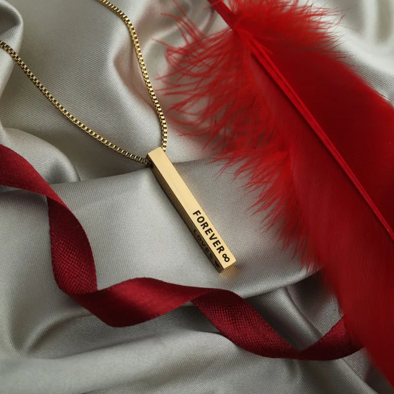 3D Engraved Bar Necklace – Personalized Stylish Pendant